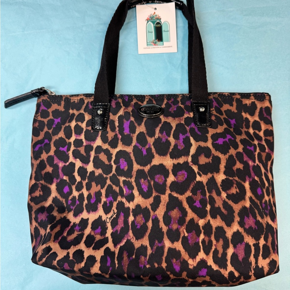 Coach Leopard Print Tote - Black, Brown, and Purple